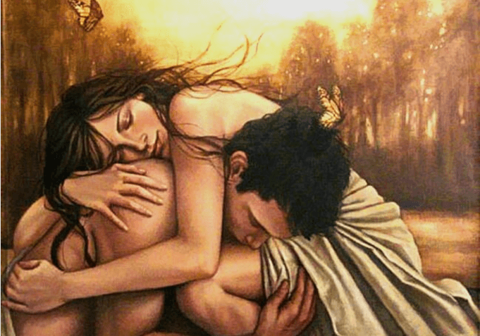 Dessin d'un couple qui s'enlace.