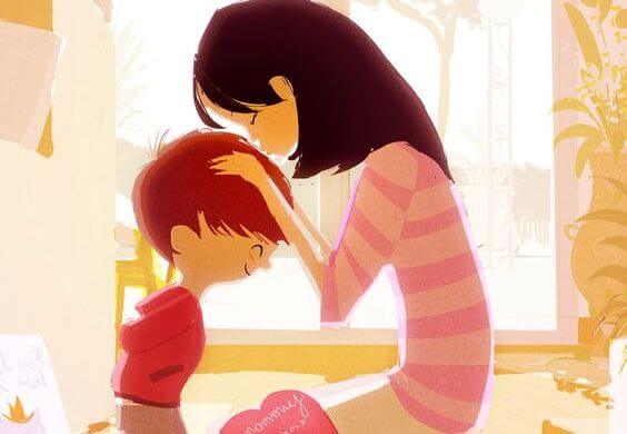 Dessin d'une mère et de son garçon. 