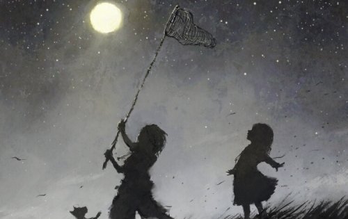 Niño revoltoso cazando luna
