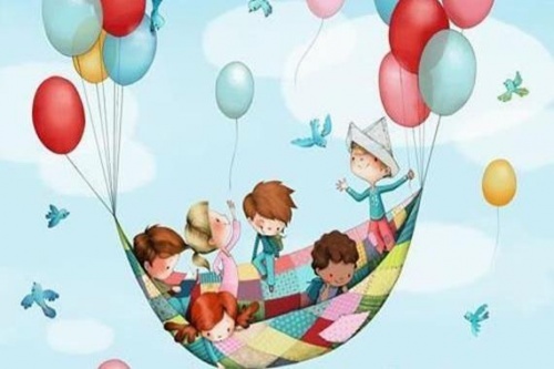 niños en globo