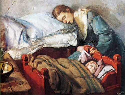christian_krohg-sovende_mor_med_barn_1883