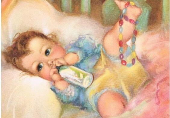 bebe en la cuna cansado de llorar