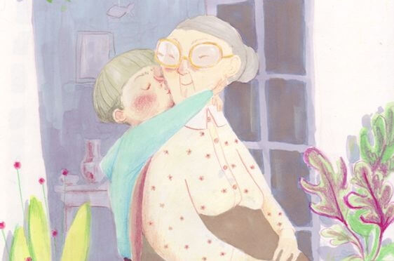 nieto besando a su abuela