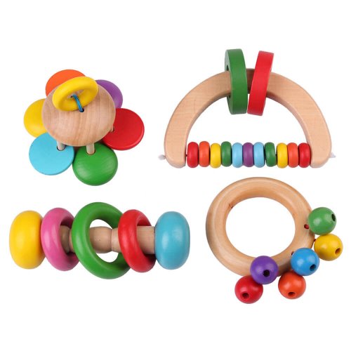Sonajeros de madera en colores.
