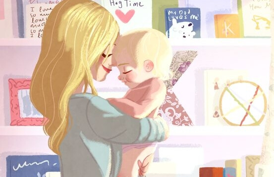 mamá abrazando y dando mimos a su bebé