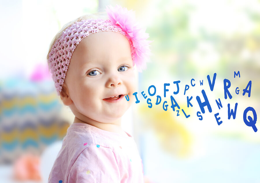 A baby talking.