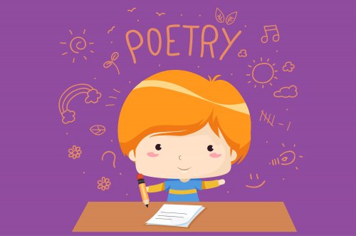 Niño escribiendo una poesía.