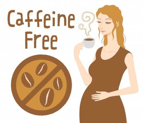 Dibujo de una mujer embarazada bebiendo café descafeinado.