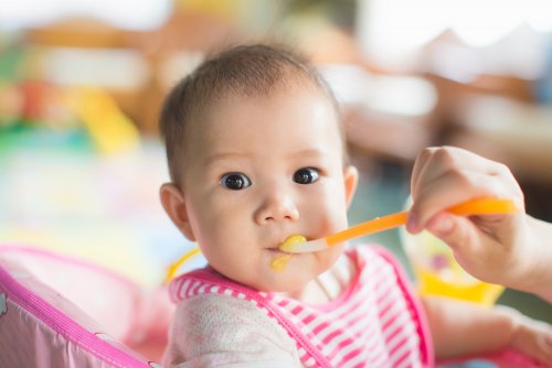 Niño comiendo y probando nuevos alimentos para el desarrollo de su sentido del gusto.