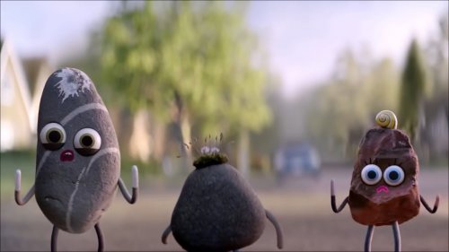 Las piedras abusonas del corto Piedra, papel o tijera para prevenir el bullying.