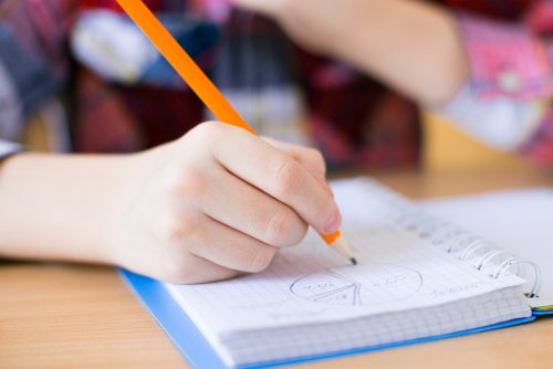Niño de secundaria aplicando las técnicas de estudio en su casa.