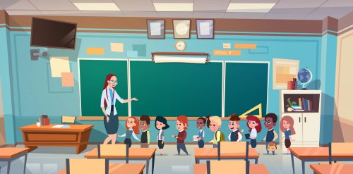 Profesora explicando las normas de clase a los alumnos para luego reforzarlas.