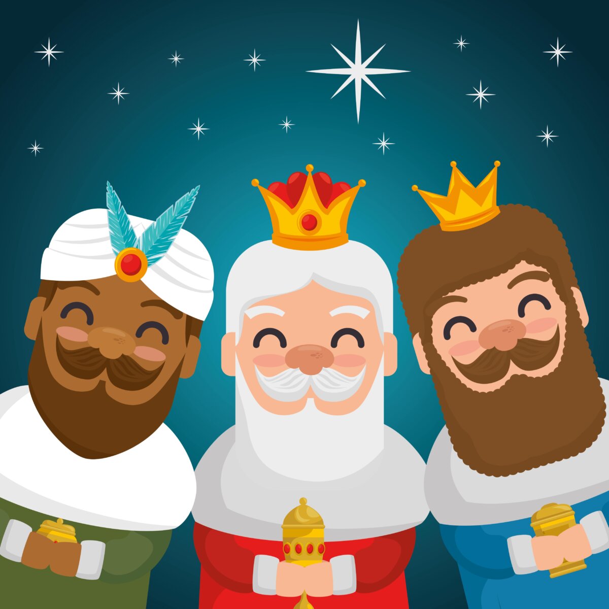 Los Reyes Magos: Melchor, Gaspar y Baltasar.