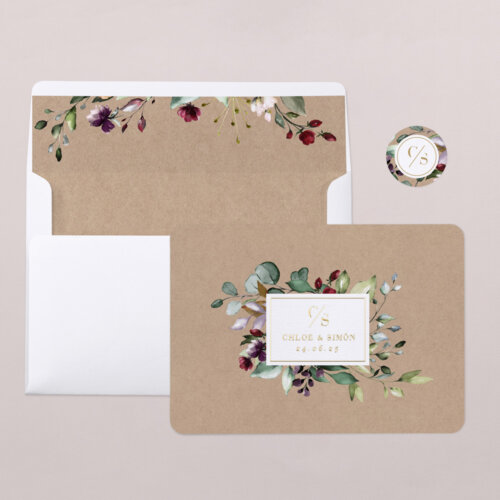 En blommig bröllopsinbjudan.