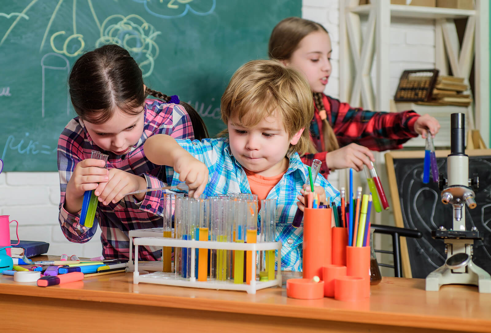 Children doing science experiments.