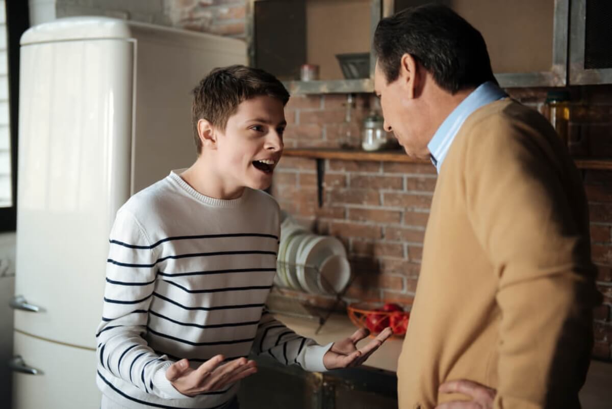 A teenager being verbally aggressive with his father.