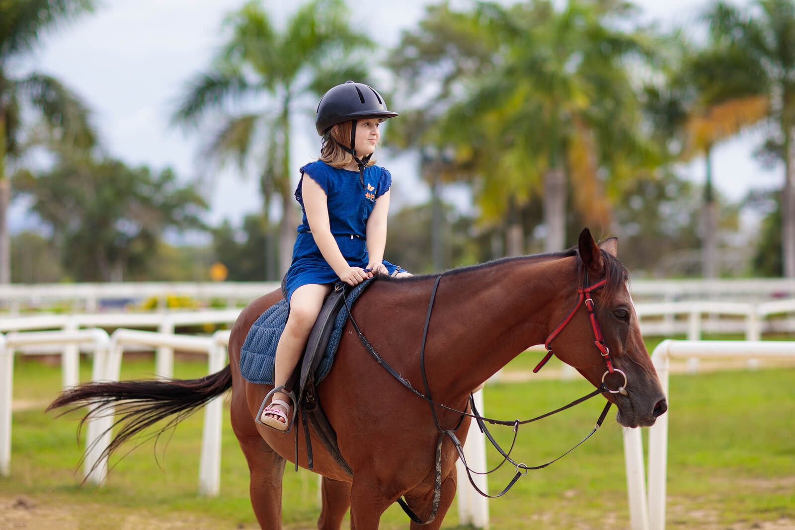 Niña montando a caballo porque la equitación es uno de los mejores deportes para niños con autismo.