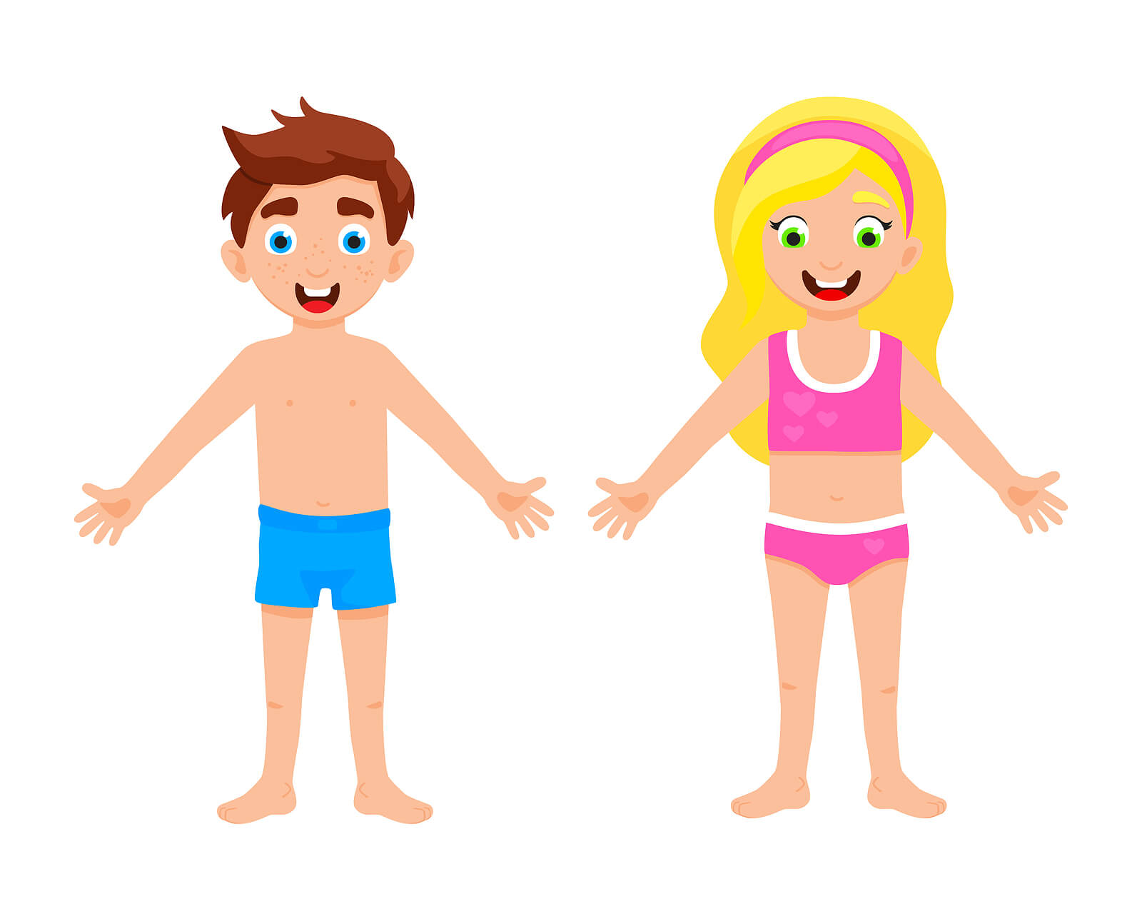 Cuerpo de un niño y una niña para señalar sus partes íntimas.