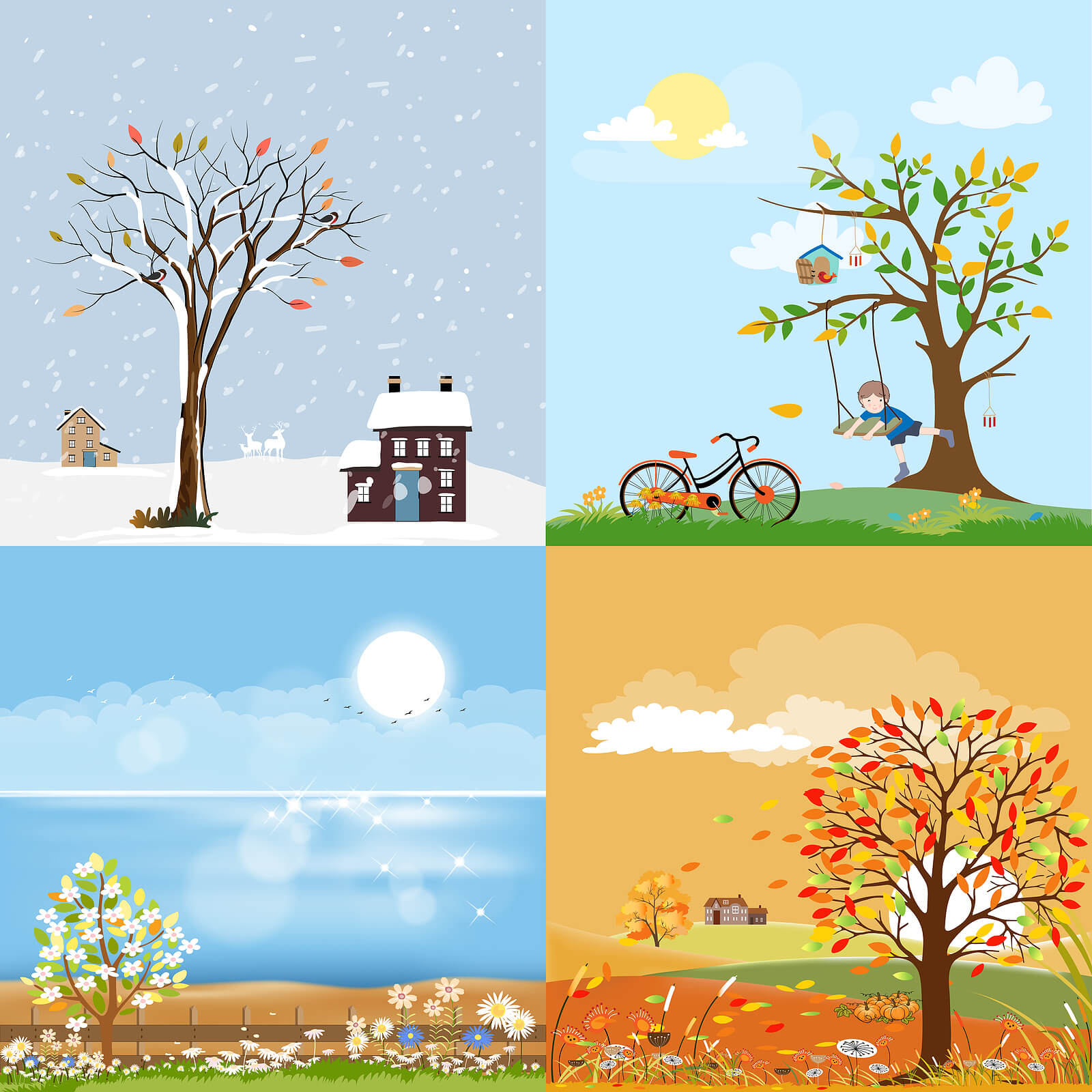 Árboles mostrando las estaciones del año.