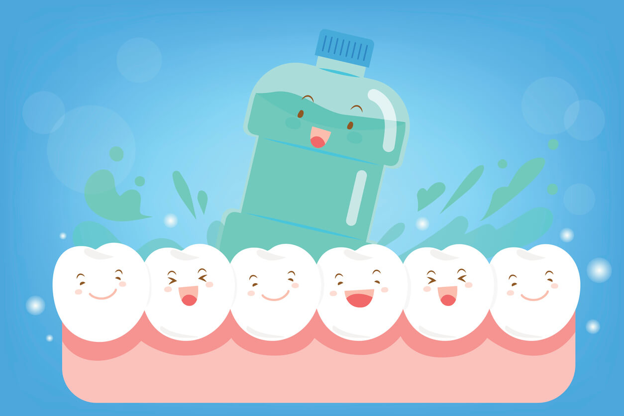 dientes enjuague colutorio infantil ilustracion felices salud buco dental