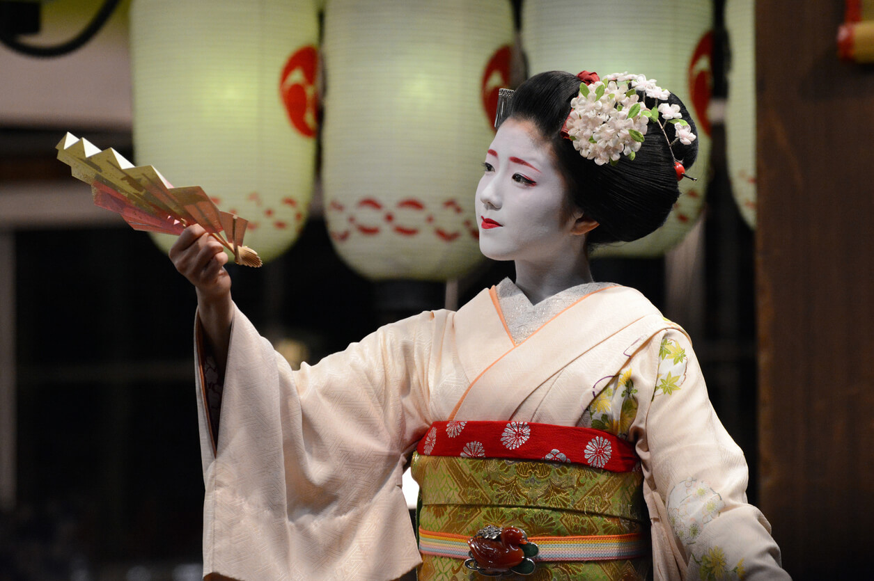 A Japanese woman wearing a kimono.