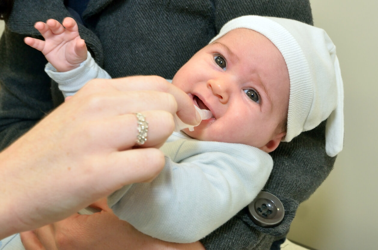 Vacina oral para bebê contra rotavírus.