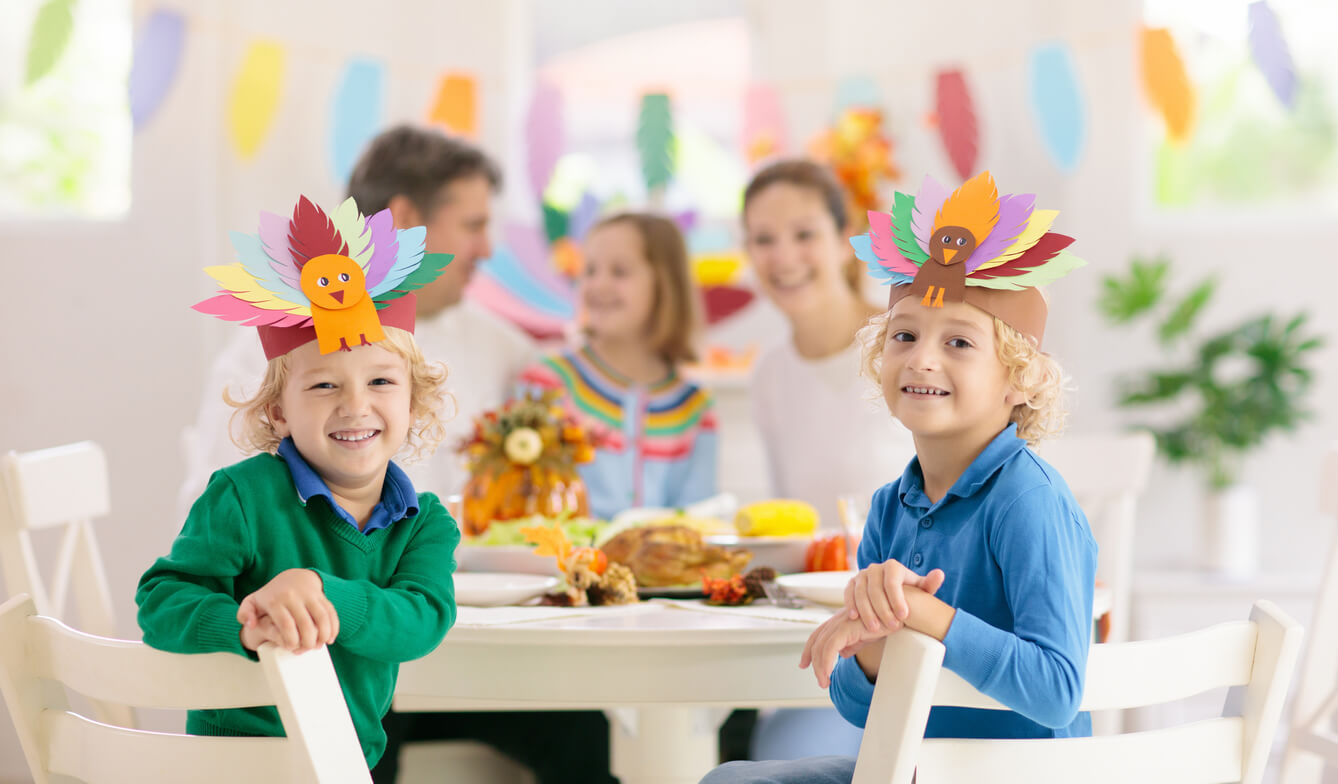 crianças chapéu peru jantar de ação de graças decoração da família