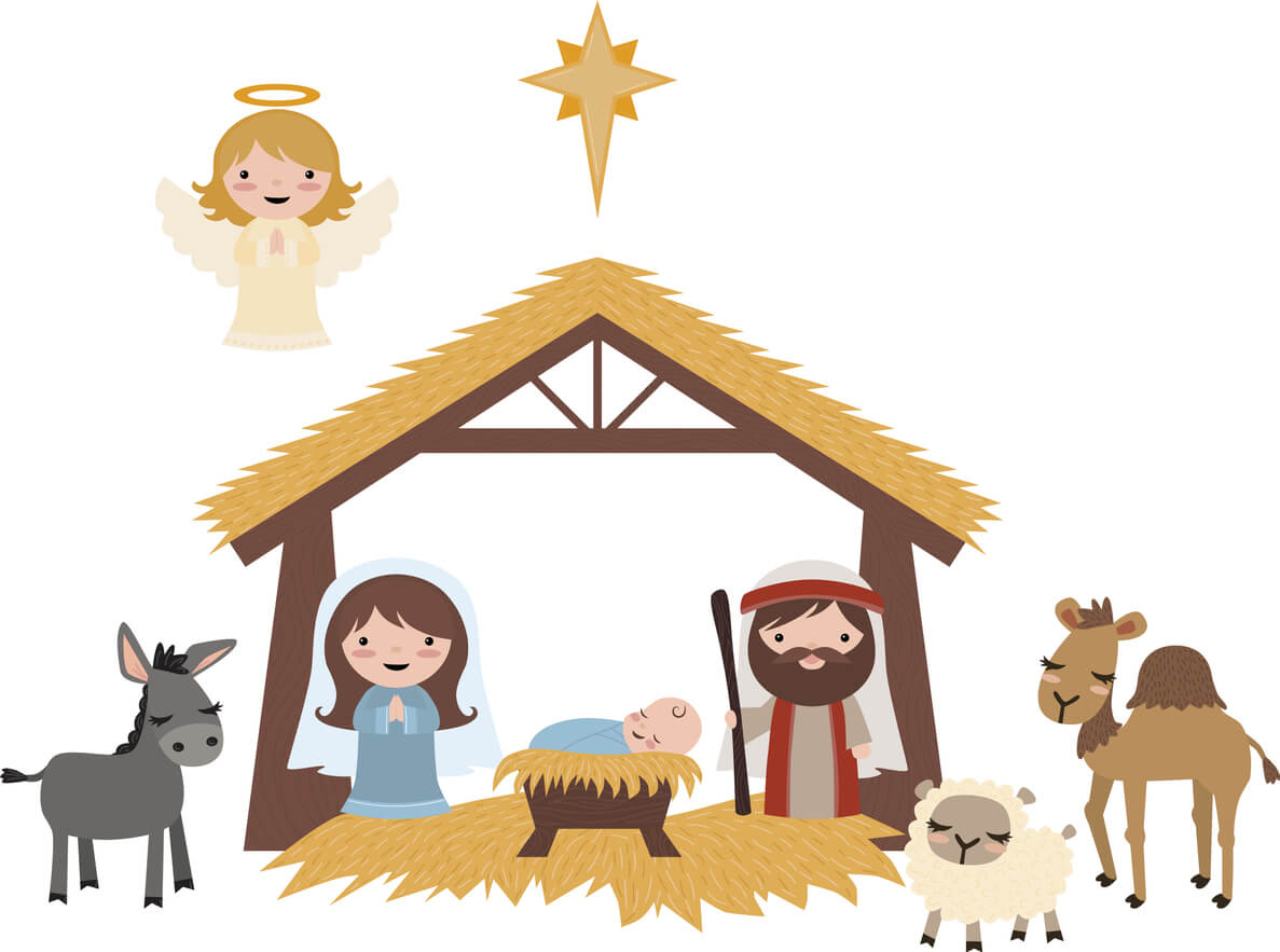 Dessin d'une crèche de noël.
