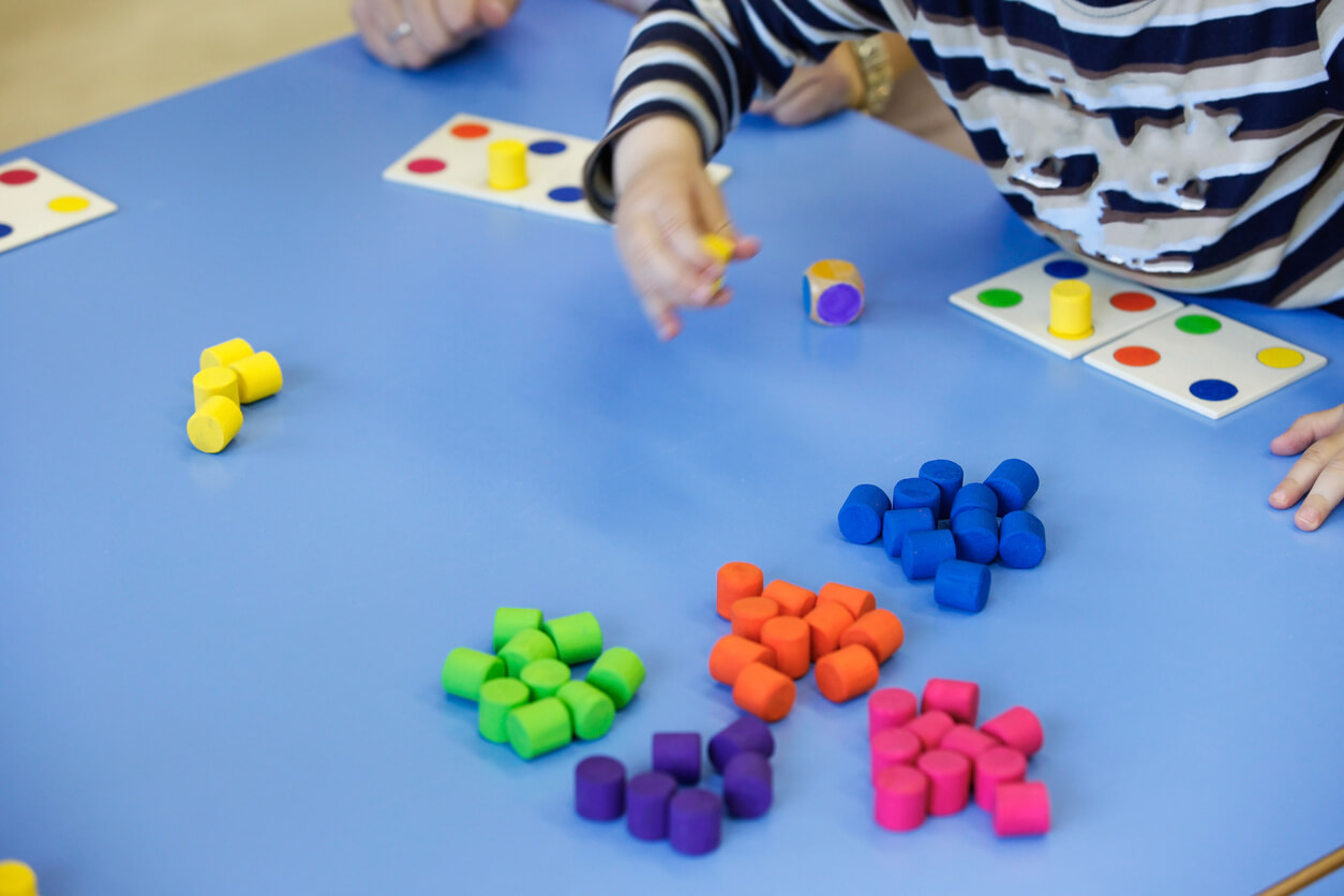 Children doing color matching activities.