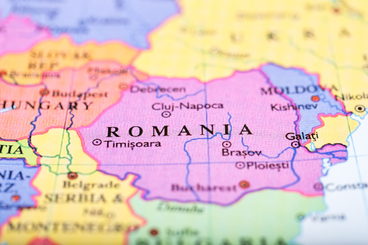A map of Romania.