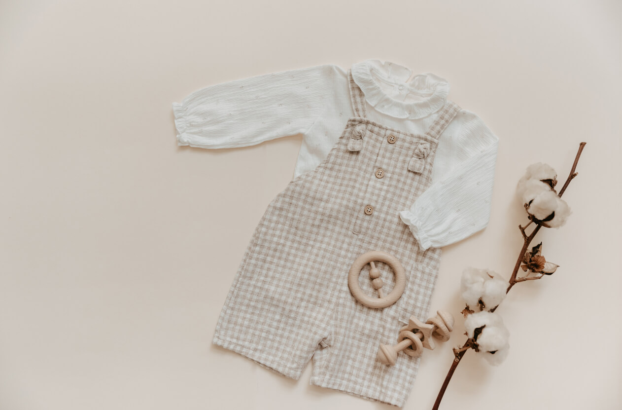 Baby clothes made from cotton.