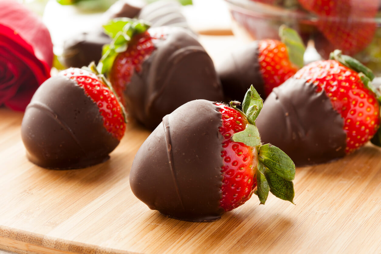 Strawberries dipped in chocolate.