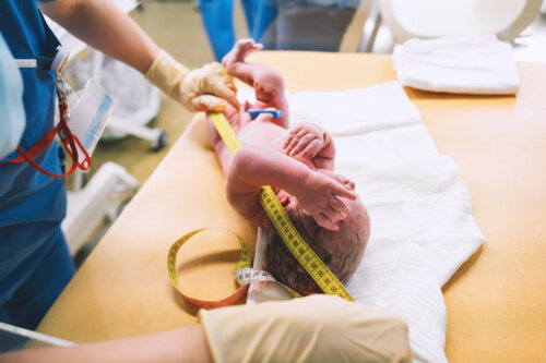 bebe recien nacido medidion en sala de partos pediatra medico neonatologo enfermera partera