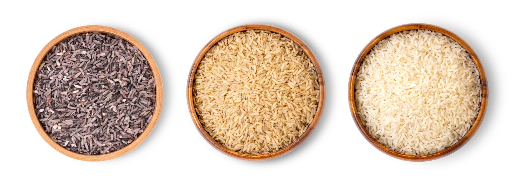3 bols de riz différents.