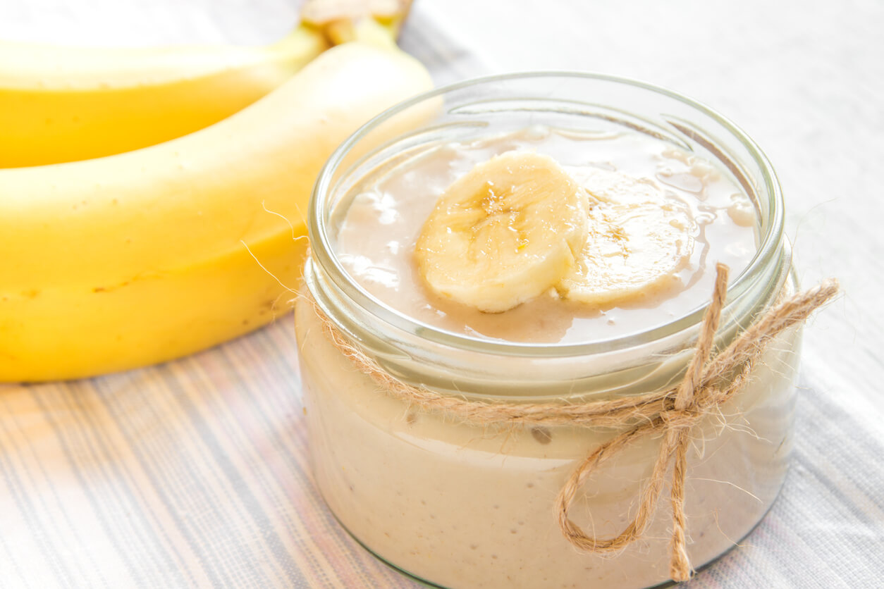 A jar of banana custard.
