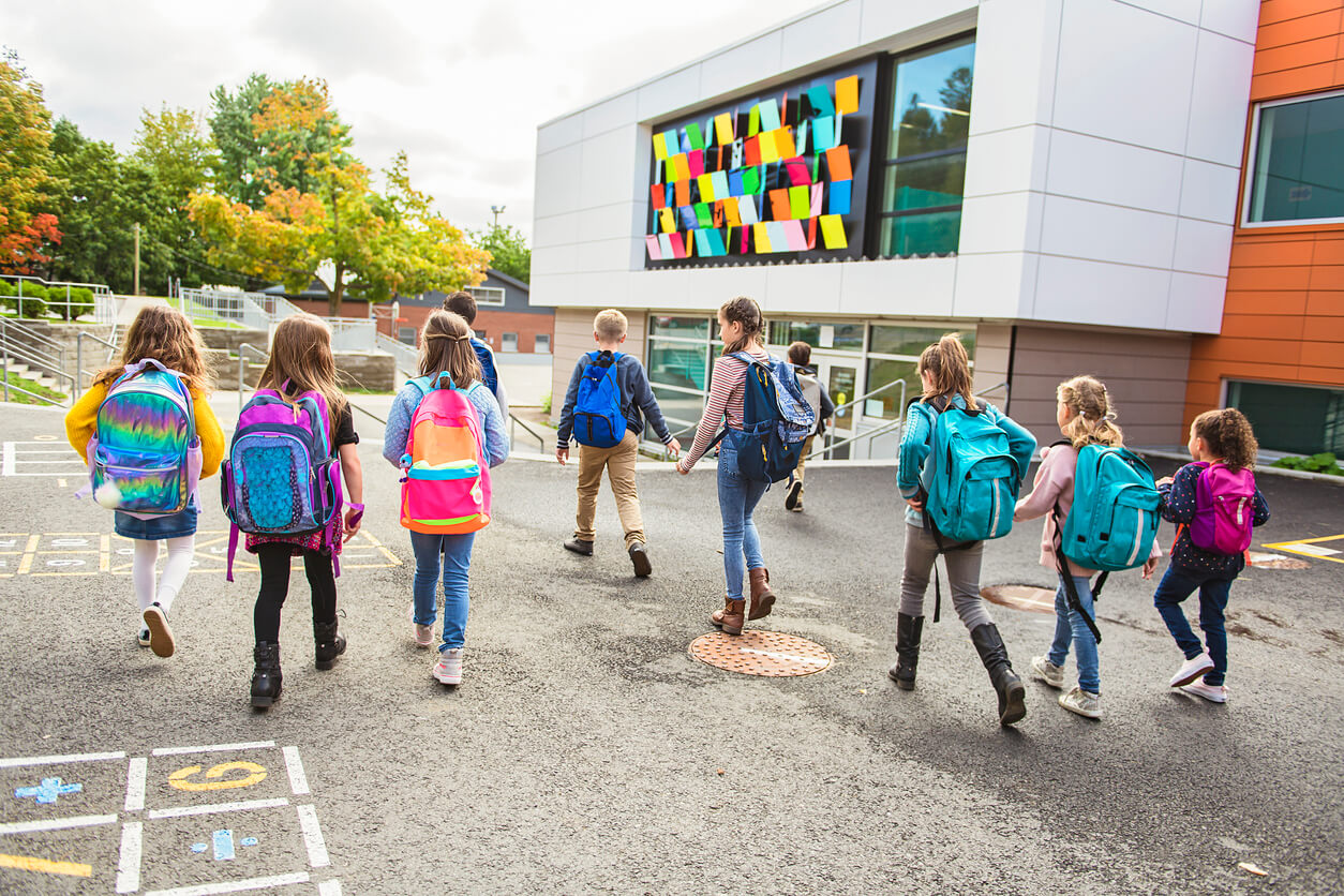 A group of children walking to school.