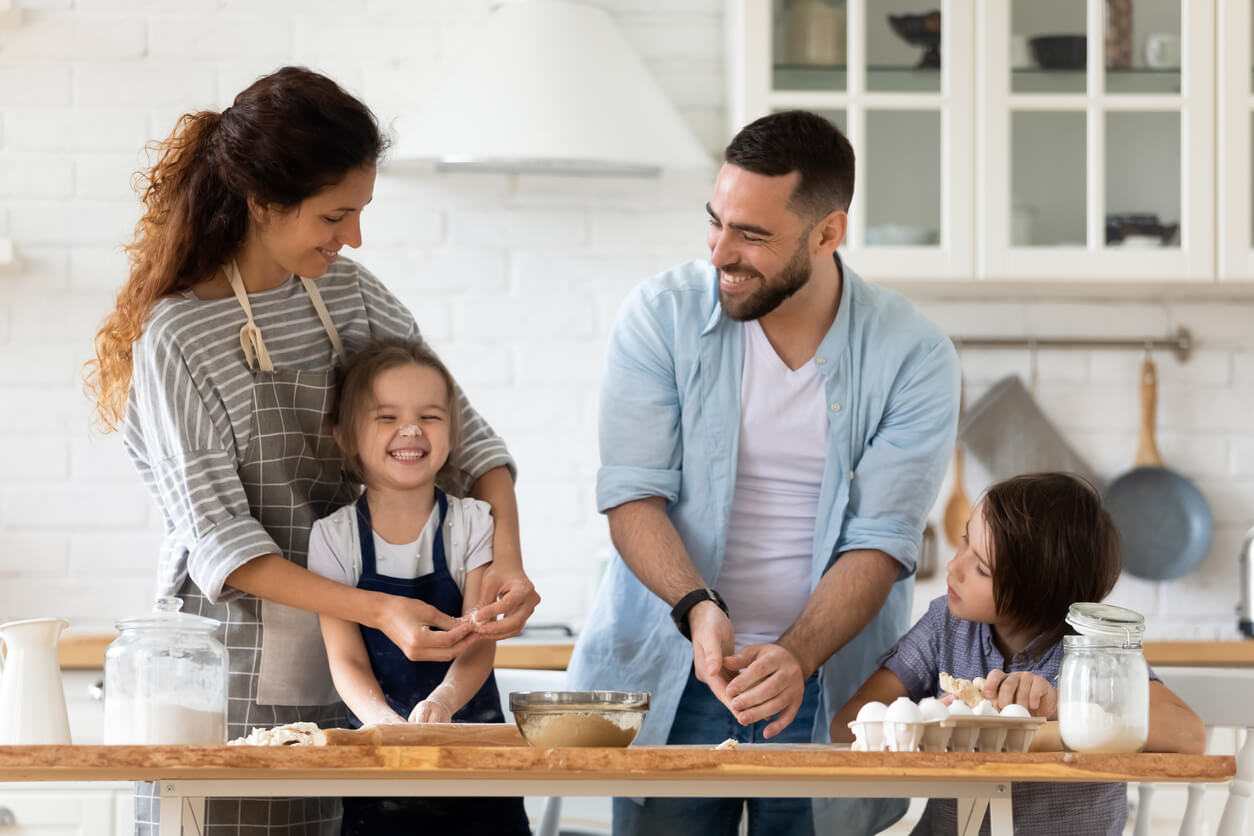 A family cooking together.