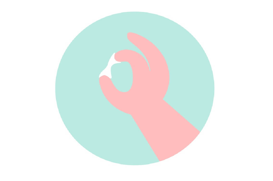 A cartoon drawing a fingers holding thick vaginal discharge.
