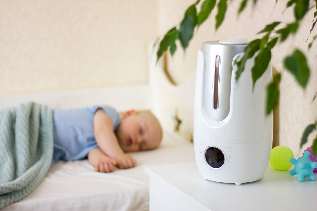 A humidifier in a baby's room.