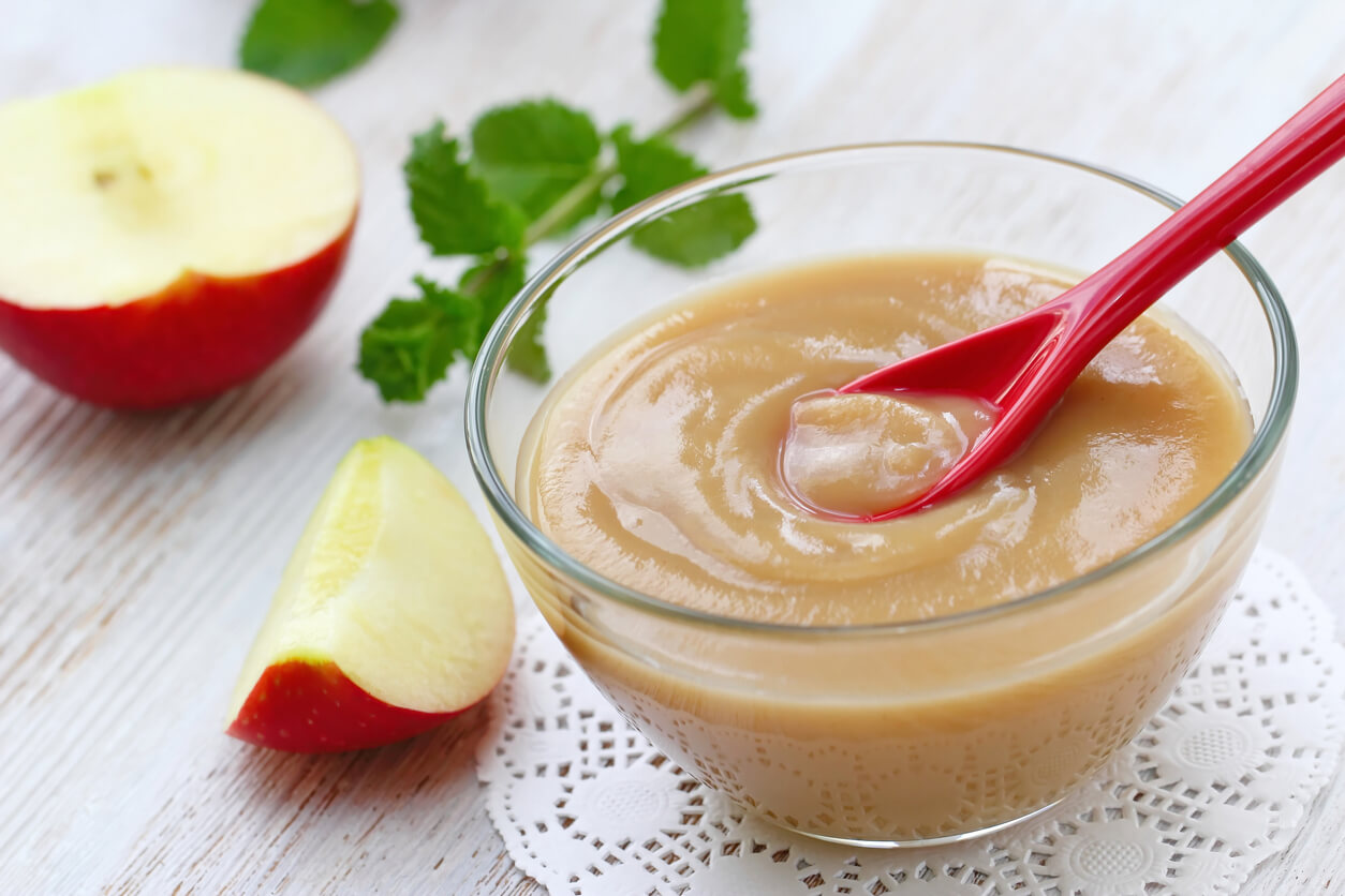 Fresh apples and apple sauce.