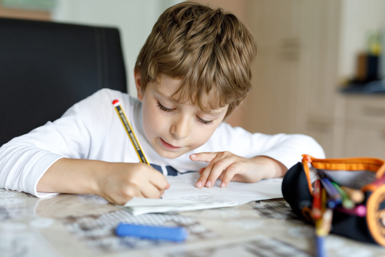 A child doing his homework on his own.