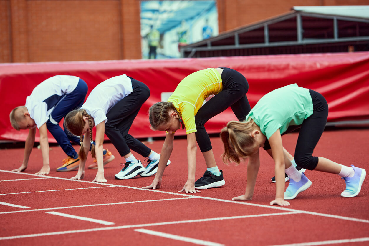 Children preparing to run a race.