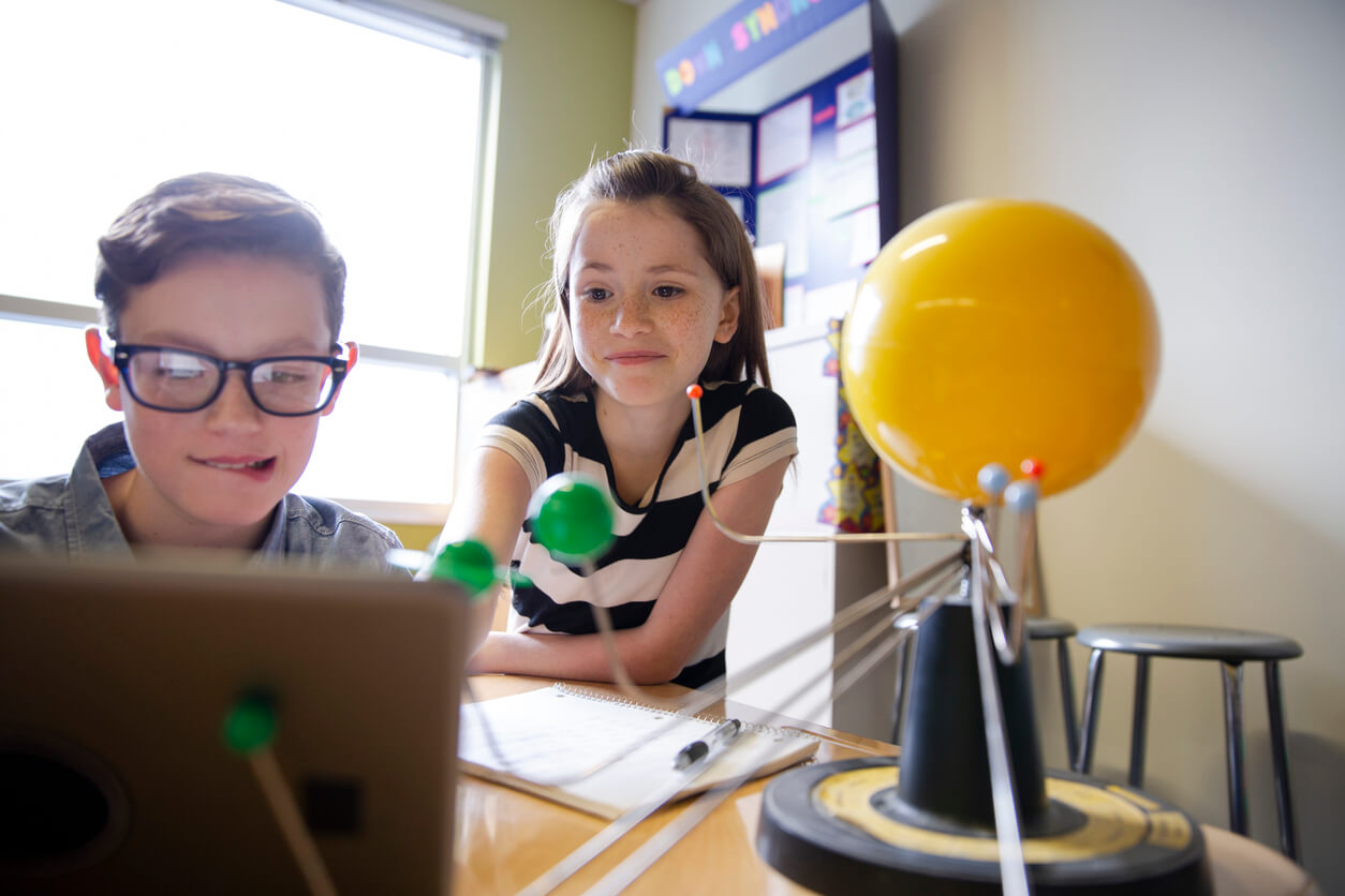 Children learning through Google Sky.
