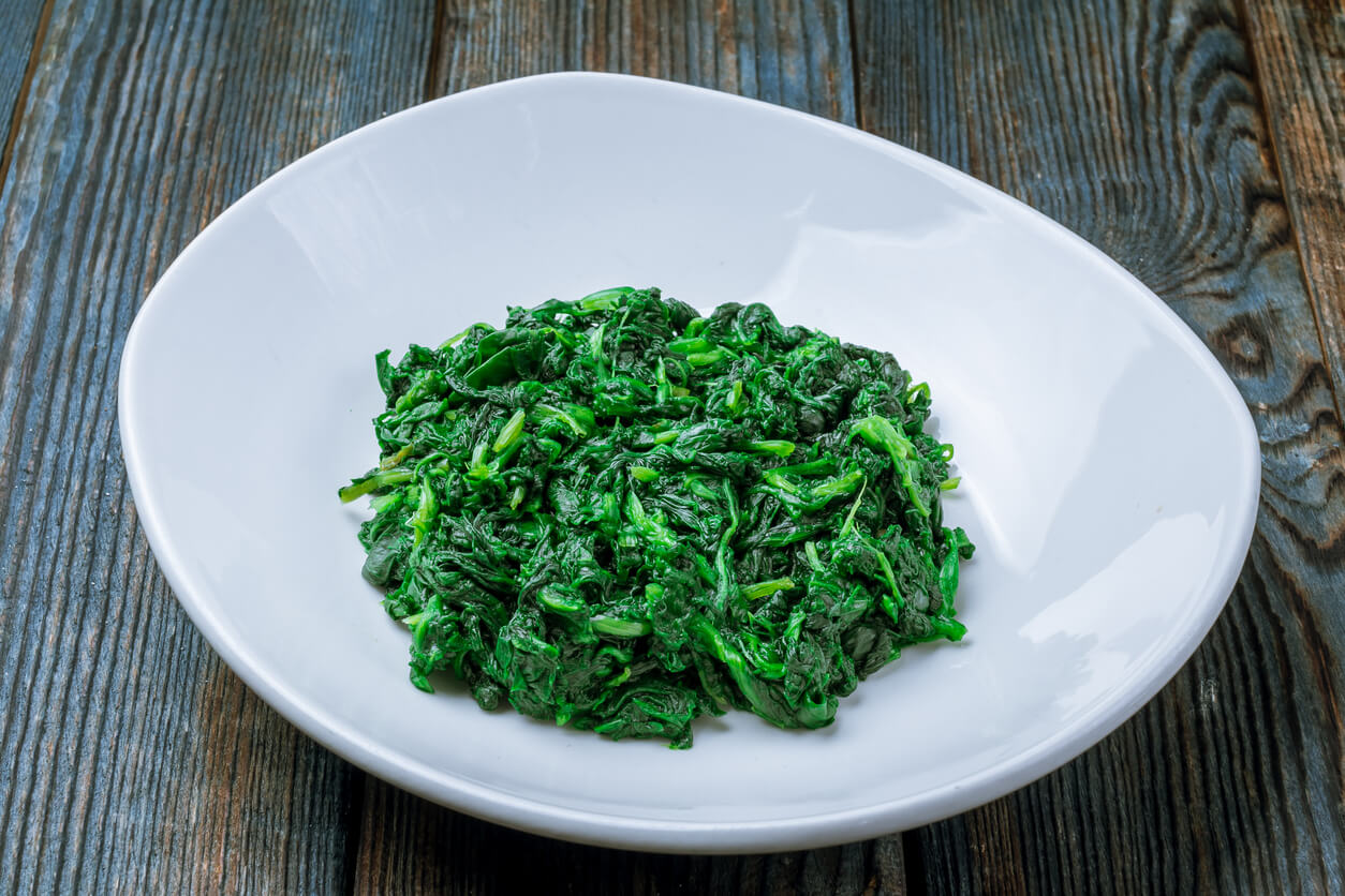 A plate of steamed spinach.
