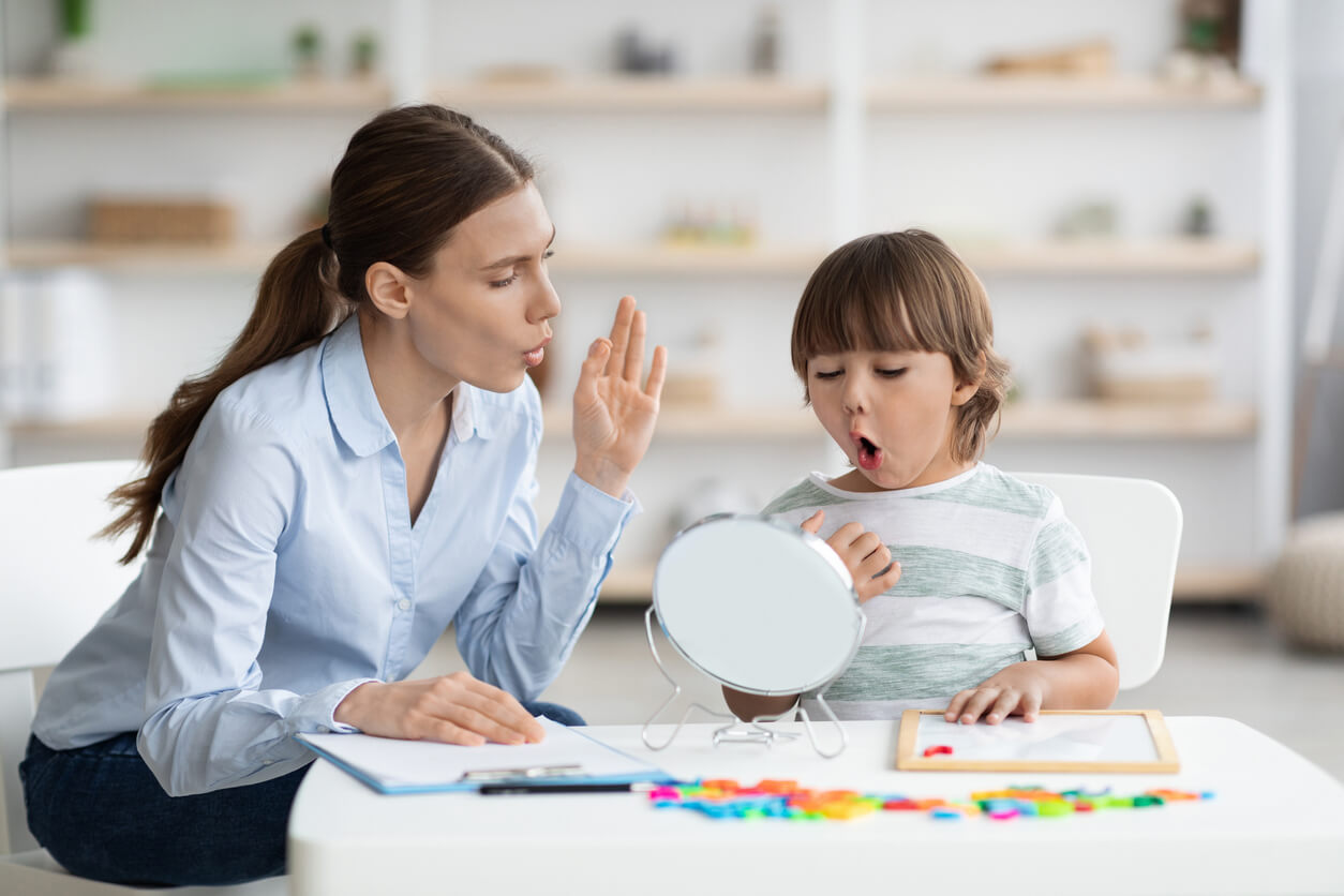 A young child during speech therapy.