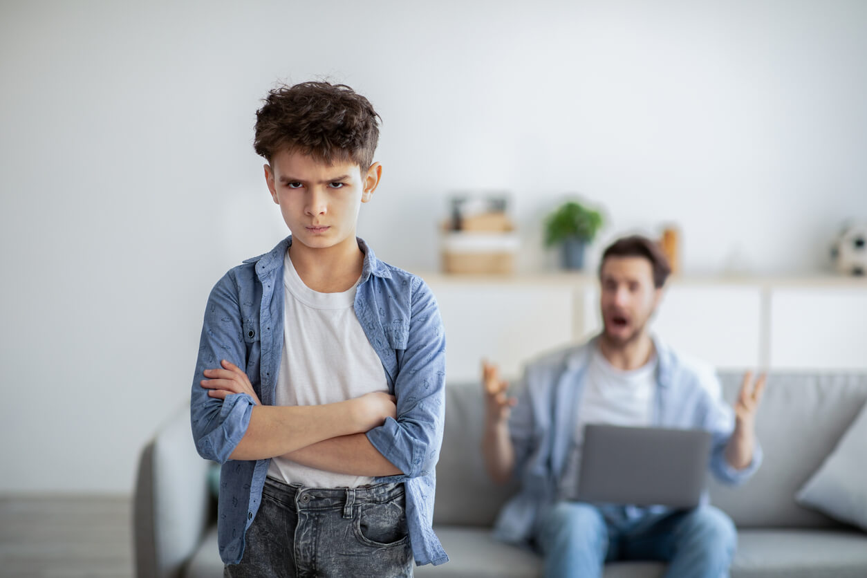A father and son are having an argument.
