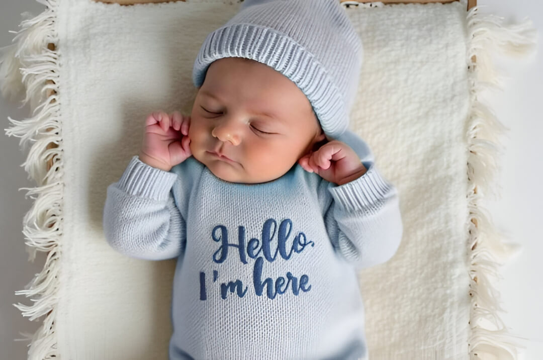 Este conjunto de body tejido y gorro de SHEIN es perfecto para capturar el instante en que tu hijo llegó al mundo.